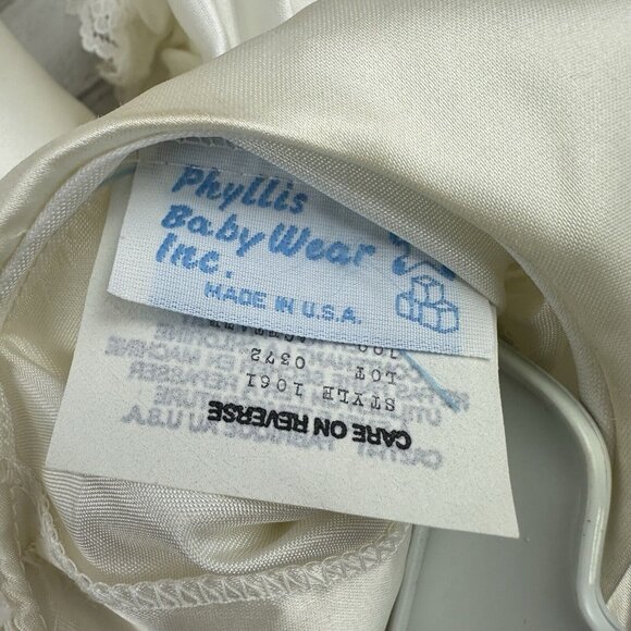 Phyllis Babywear Satin Christening Set Sz 0-3 Mos 3 Pieces Dress Hat Bib - Picture 5 of 6